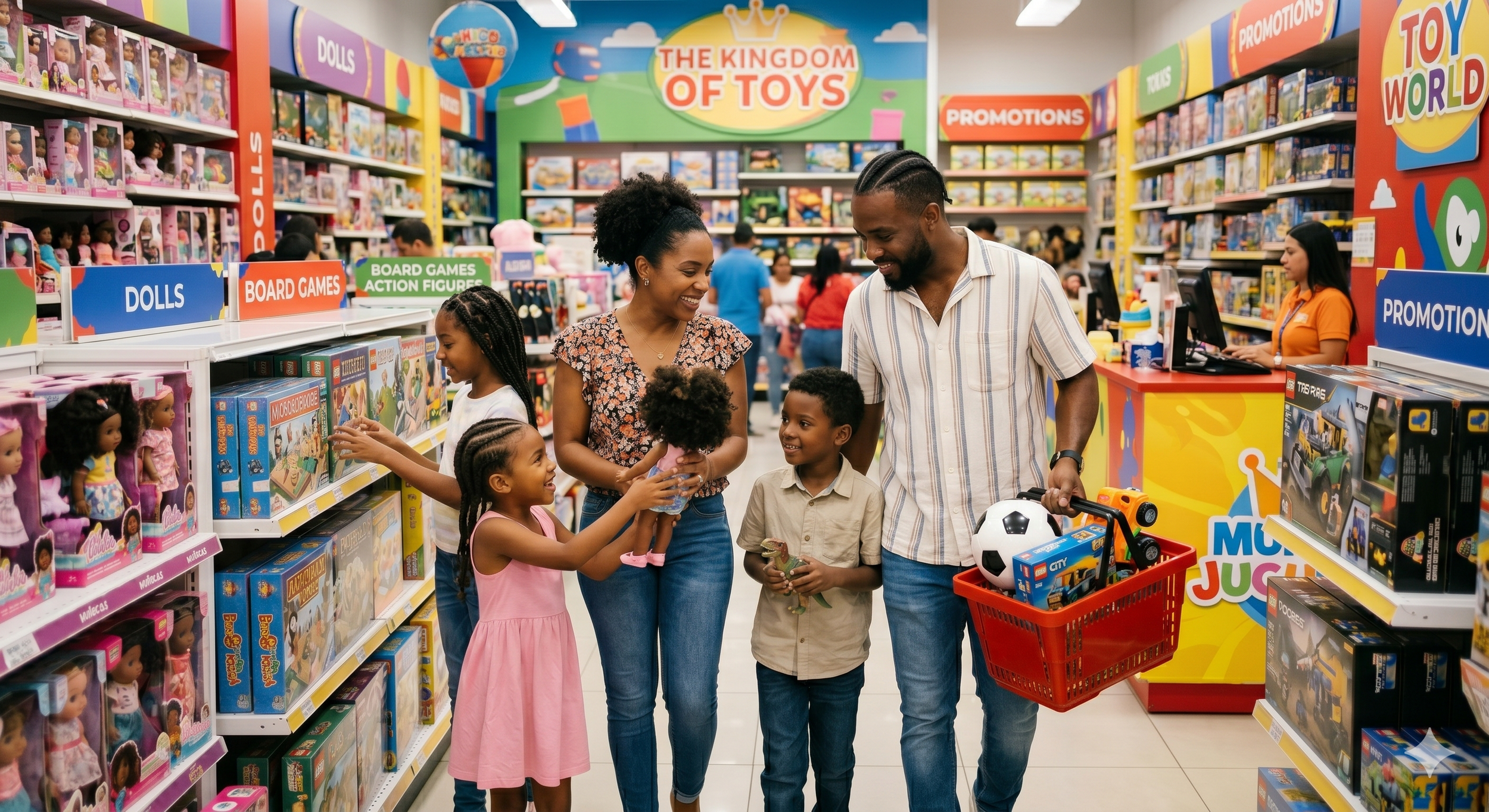 Family shopping in a toy store