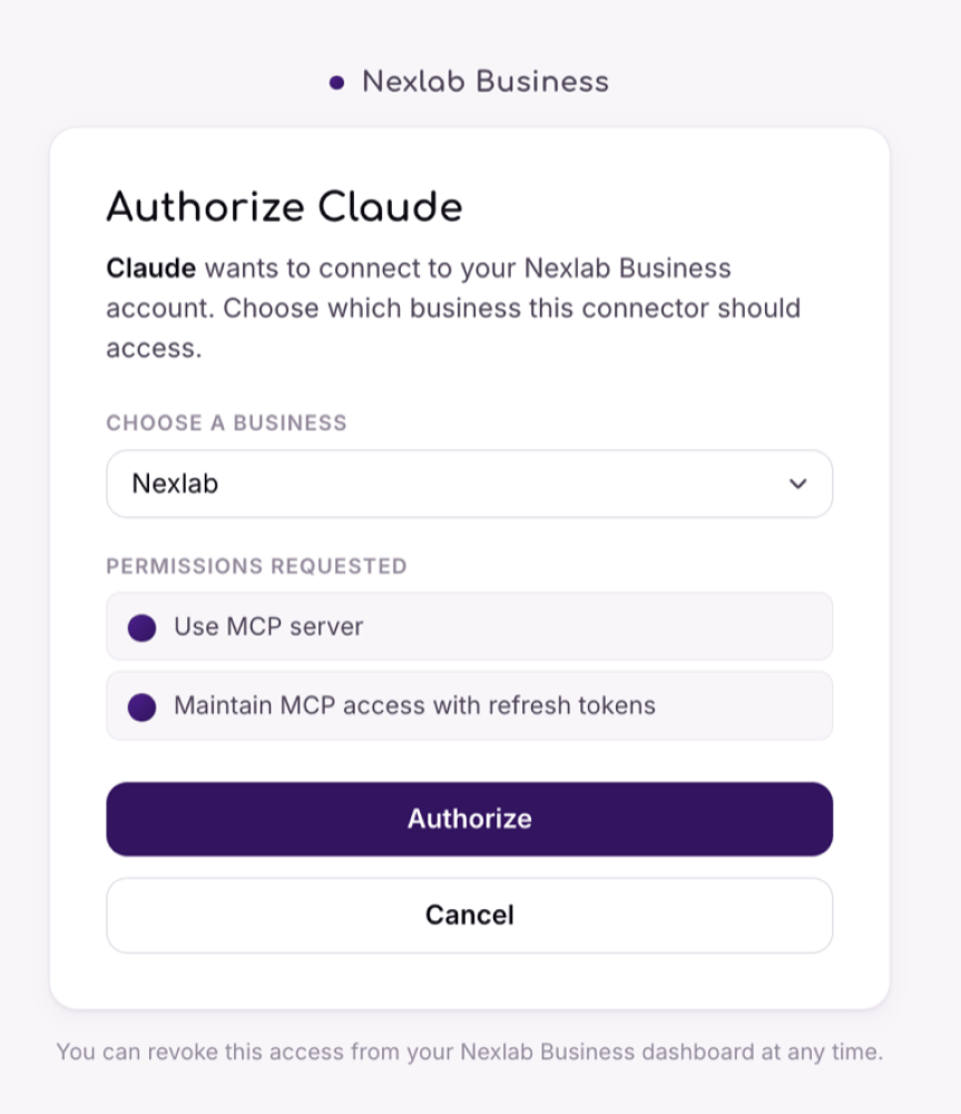 Pantalla de autorizacion: elegir Nexlab y Authorize