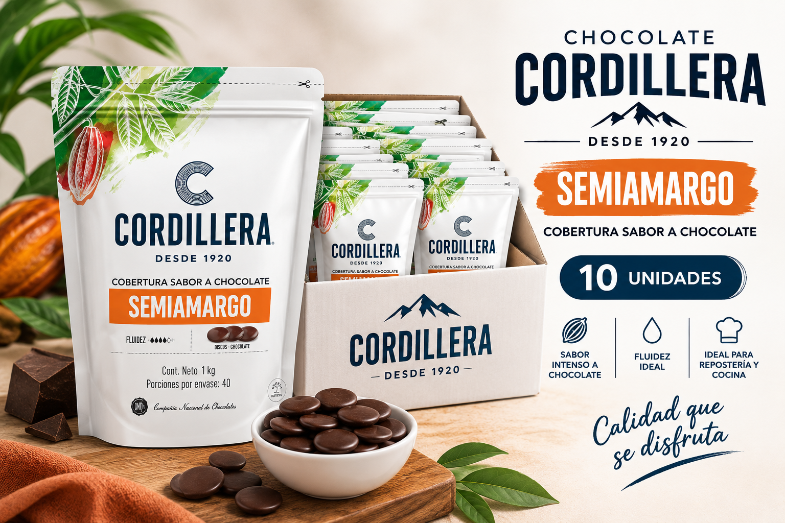 COBERTURA SEMI AMARGO CORDILLERA (CAJA 10 UN)