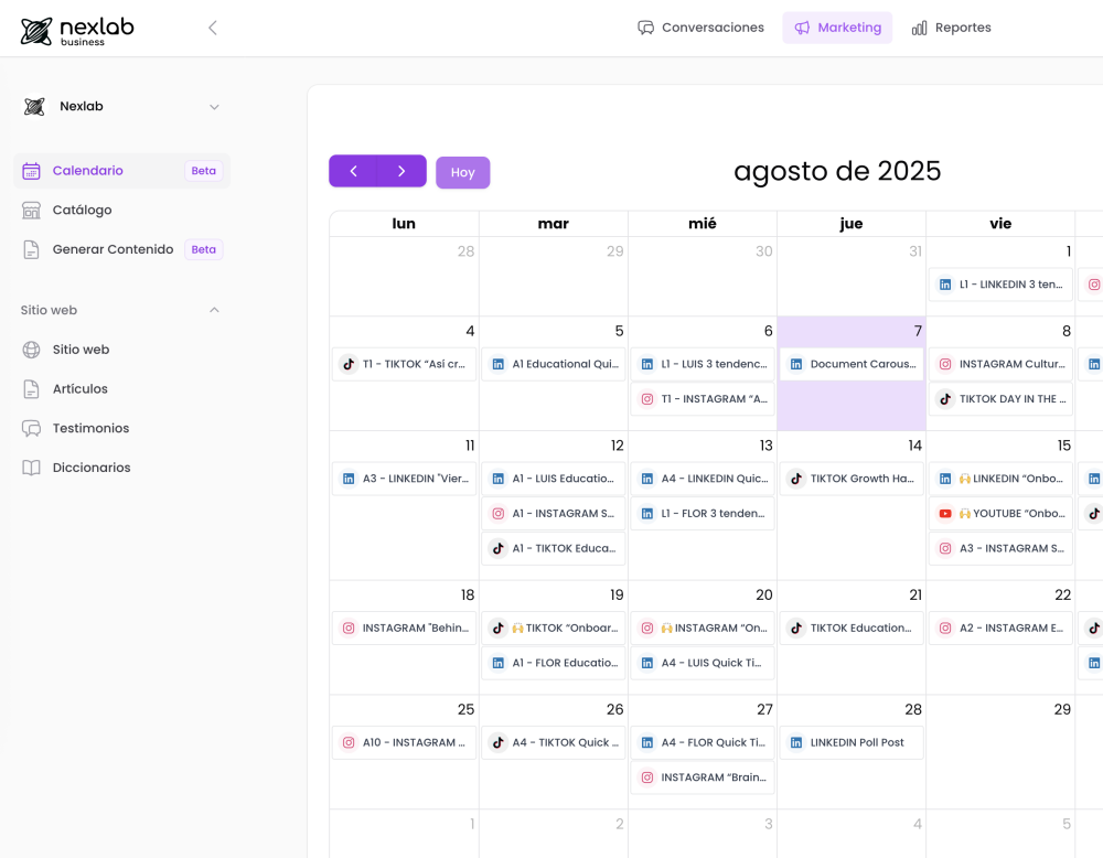 Nexlab Business — calendario de marketing