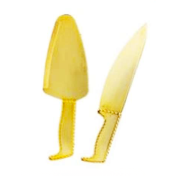 SET DE CUCHILLO Y PALA PLASTICO DORADO/PLATEADO