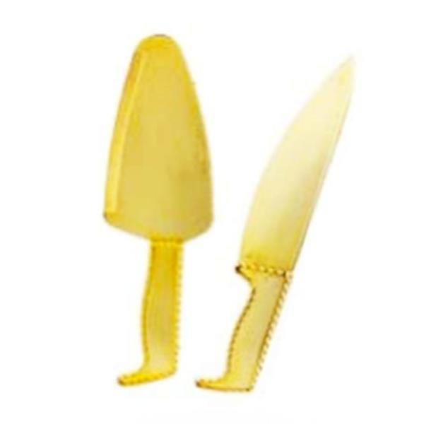 SET DE CUCHILLO Y PALA PLASTICO DORADO/PLATEADO