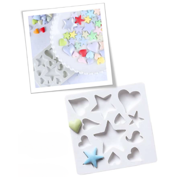 MOLDE DE SILICONA CORAZONES Y ESTRELLAS 