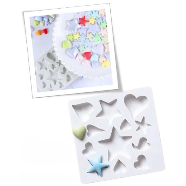 MOLDE DE SILICONA CORAZONES Y ESTRELLAS 