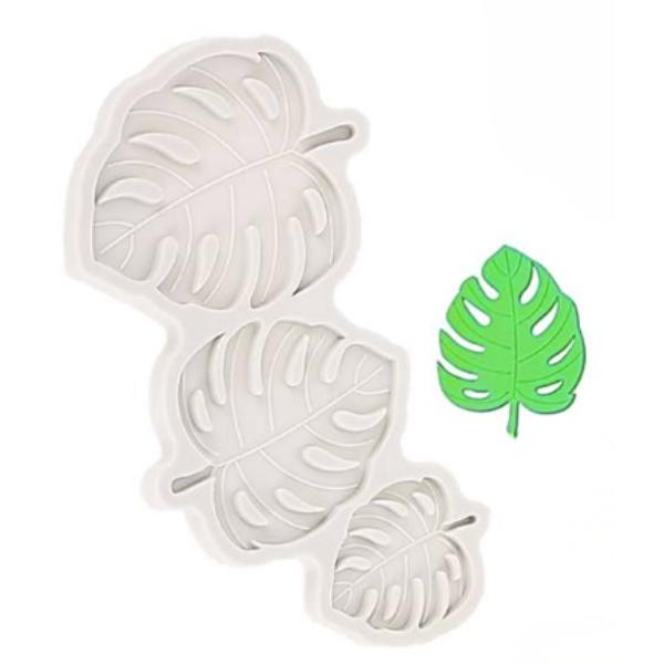 MOLDE DE SILICONA HOJA DE MOSTERA X3